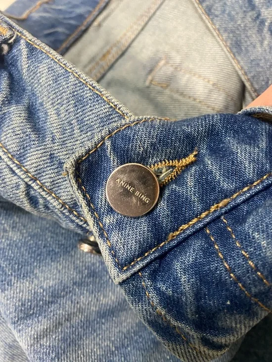 Anine Bing Organic Cotton Roy Jeans Size 24 Nordic Blue Split Hem Button Fly - Picture 8 of 8